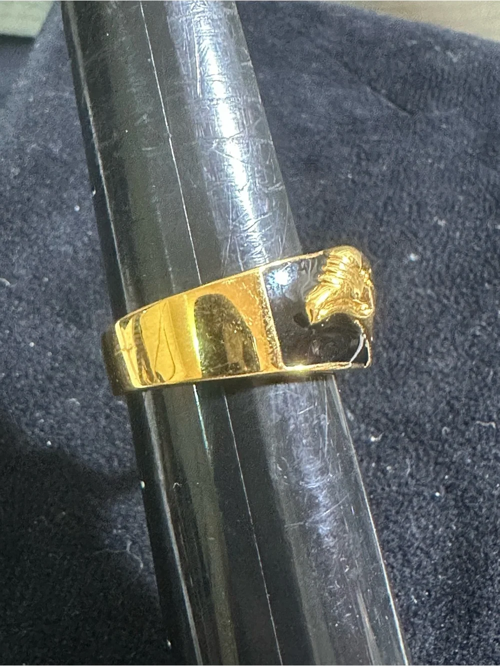 NWT: Vtg 14 KT Gold Electroplate Black Enamel Eagle Head w/Rhinestone Ring